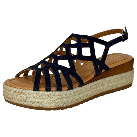 Bella Vita Zip-Italy Navy Leather Womens Wedge Sandals Size 7M - Picture 2 of 14